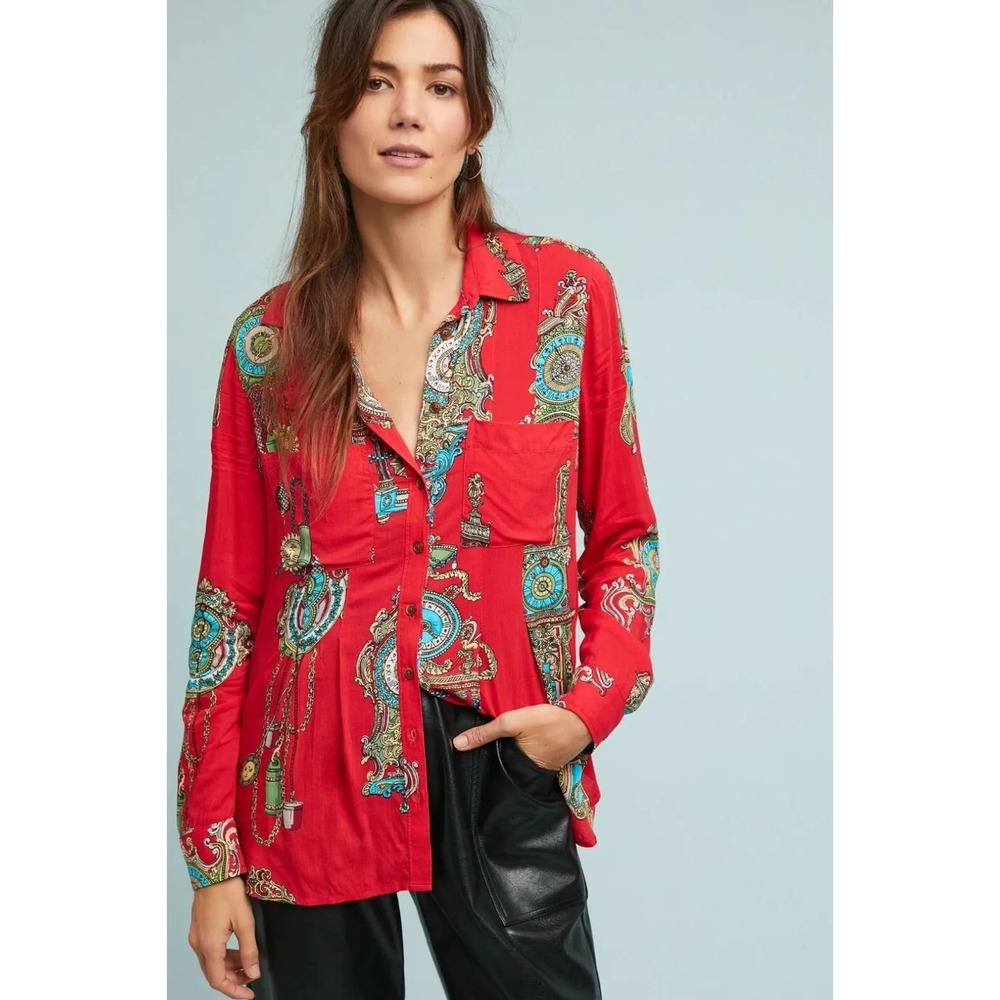 Maeve Anthropologie Whimsical Time Blouse Size 10